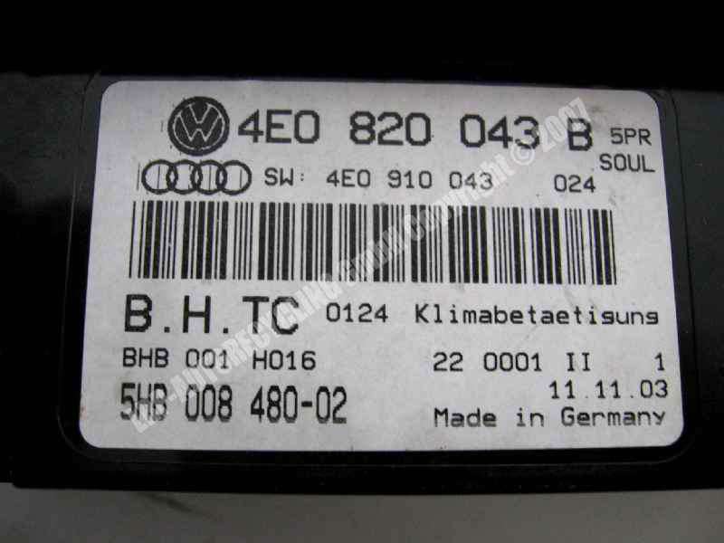 Audi A8 4E original Heizungsregulierung Klimabedienteil vorn Klimaautomatik Bj.2004